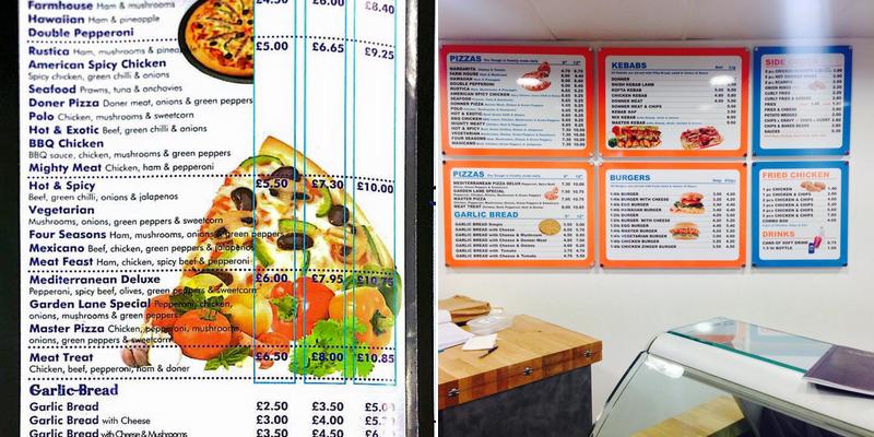 Garden Lane Pizza Menu