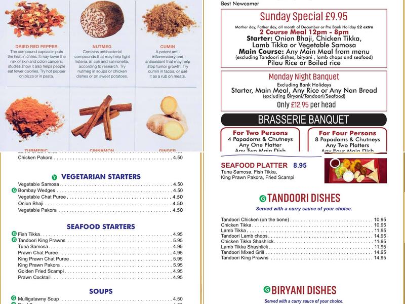 Indian Brasserie Menu