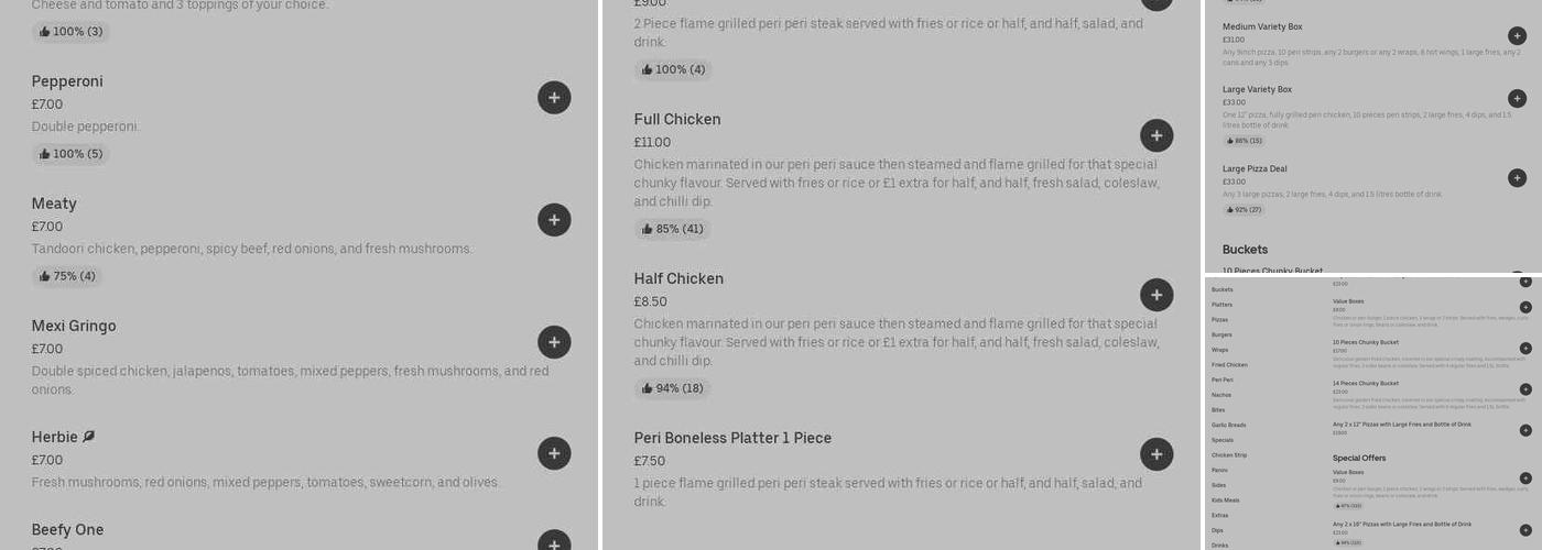 Blakenall One Call Peri Peri Menu