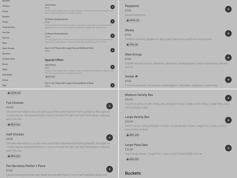 Blakenall One Call Peri Peri Menu