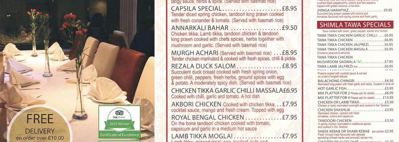 Shimla Tandoori Menu
