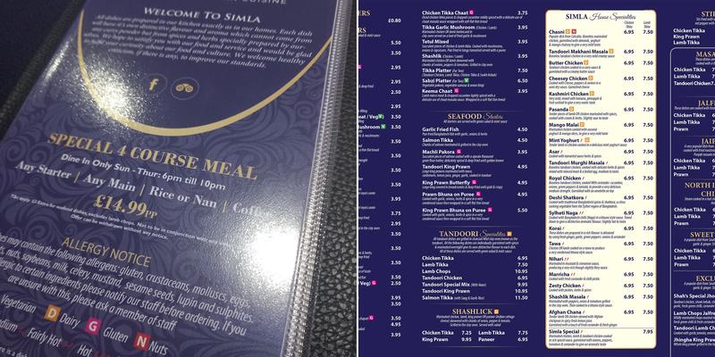 SIMLA WALSALL WOOD Menu