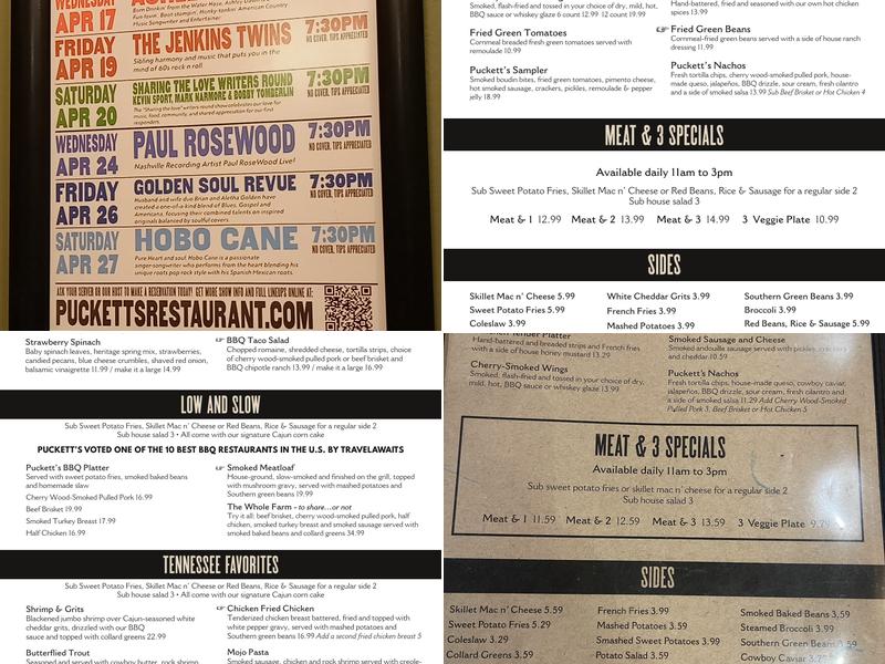 Puckett's Menu