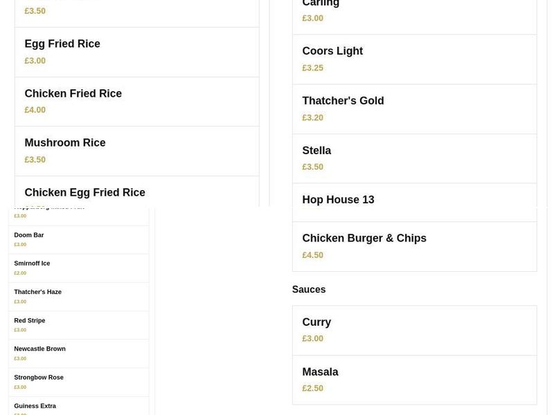 M S Bar and Grill Menu