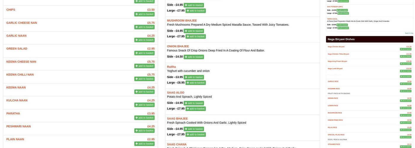 Taza Indian Restaurant Menu