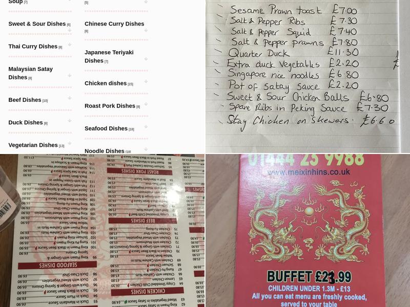 Mei Xin Hins Chinese restaurant Menu