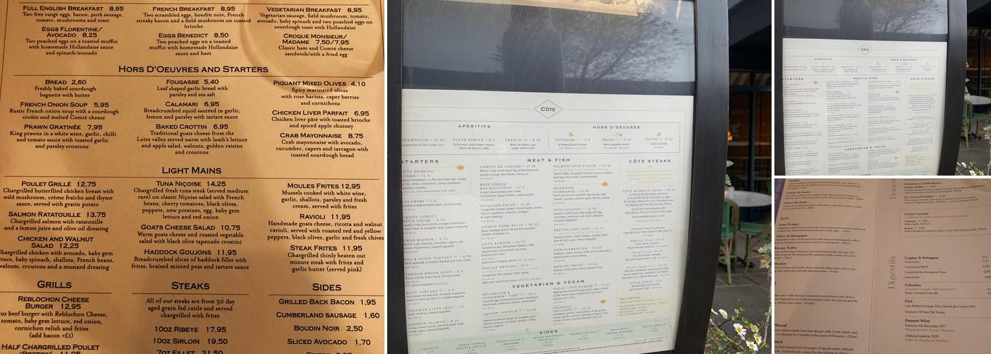 Côte Haywards Heath Menu