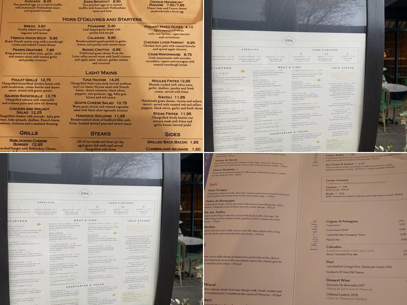 Côte Haywards Heath Menu