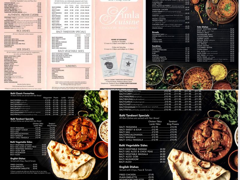 Simla Cuisine Menu