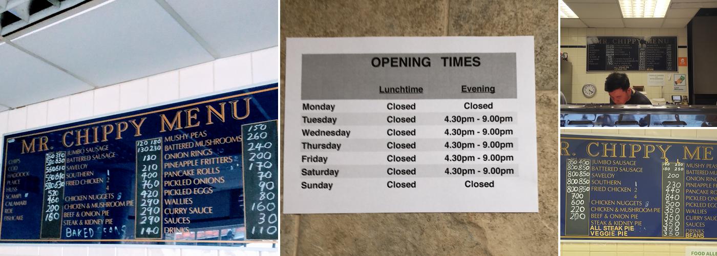 Mr chippy Menu