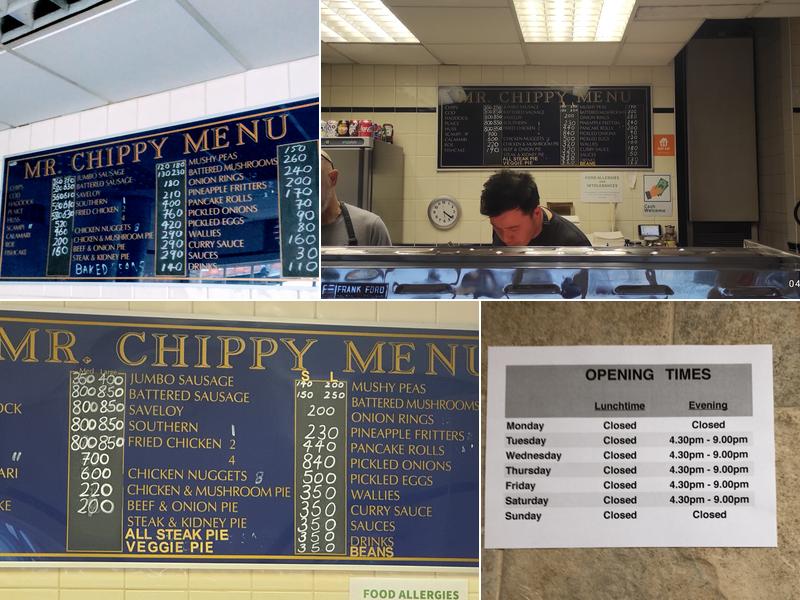 Mr chippy Menu