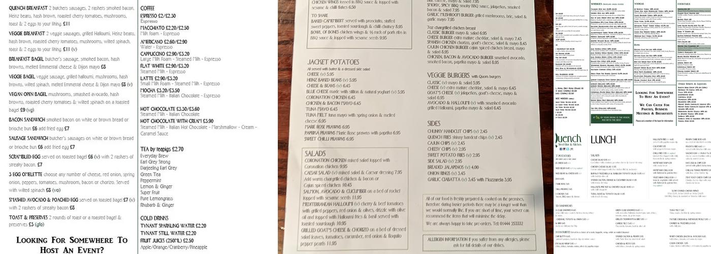 Quench Bar & Kitchen Menu