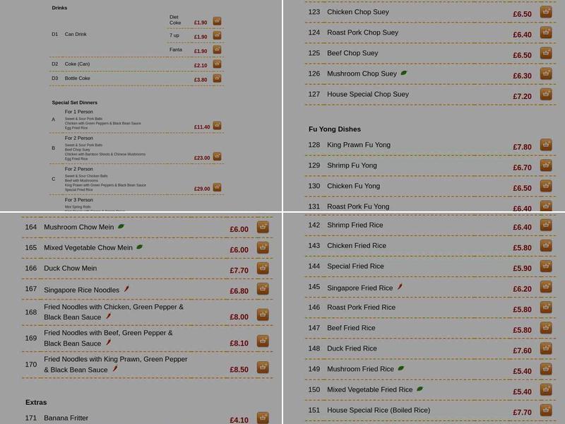 Dragon & Peacock Menu