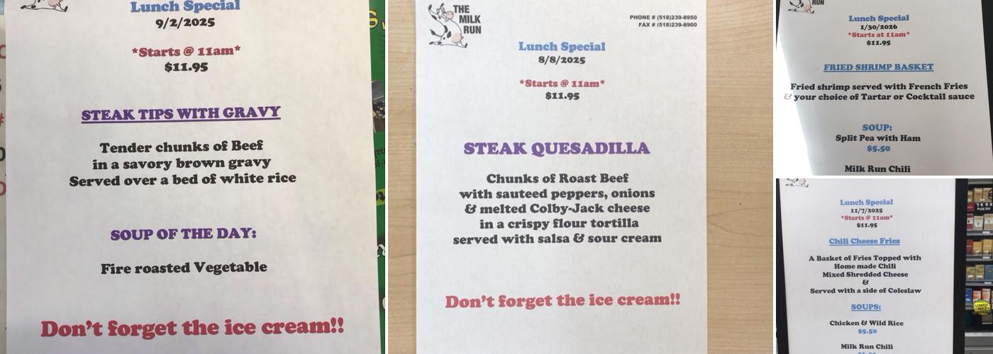 Milk Run Menu