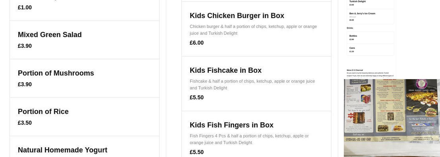 E G Charcoal Grill Menu