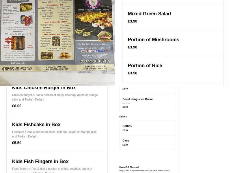 E G Charcoal Grill Menu