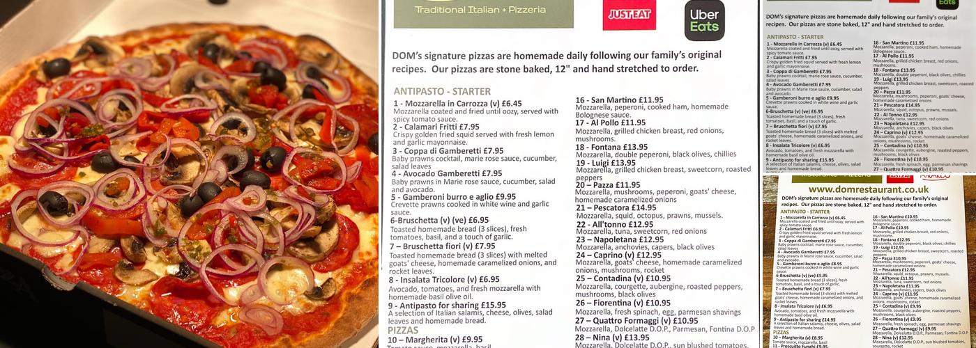 Dom Italian Pizzeria Menu