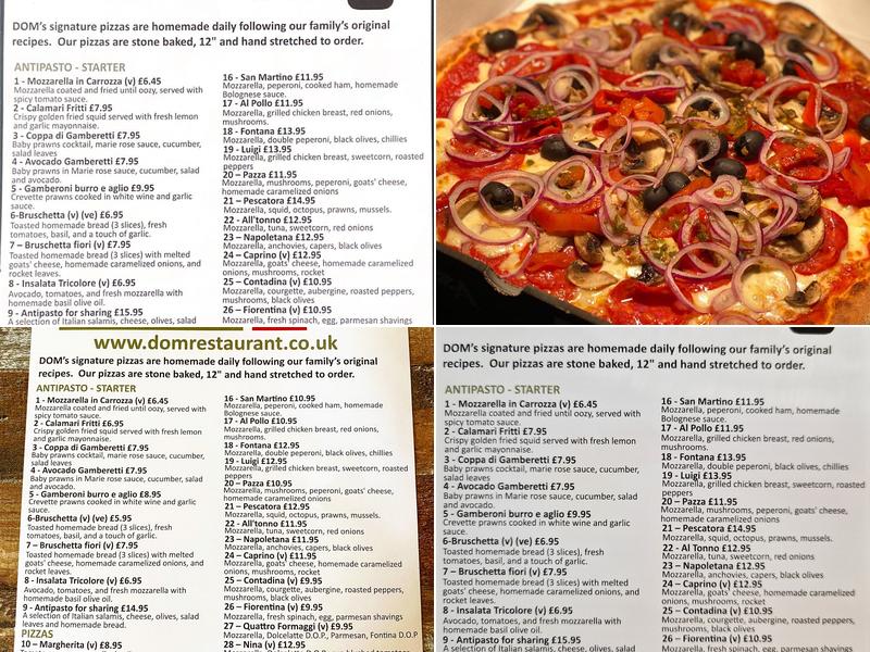 Dom Italian Pizzeria Menu