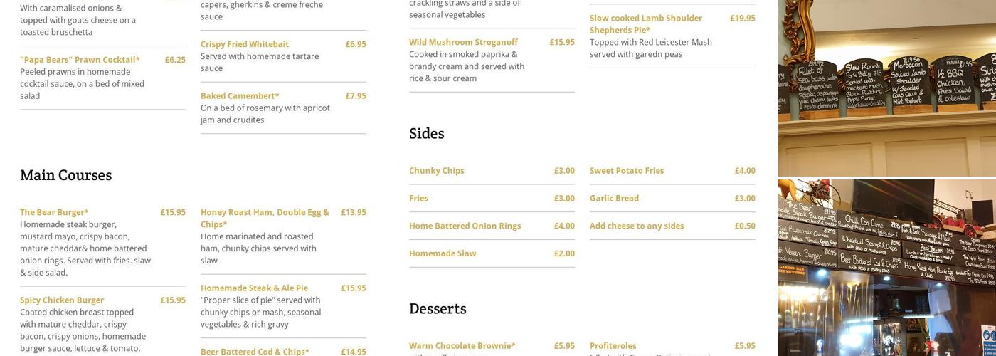 The Bear Inn Menu