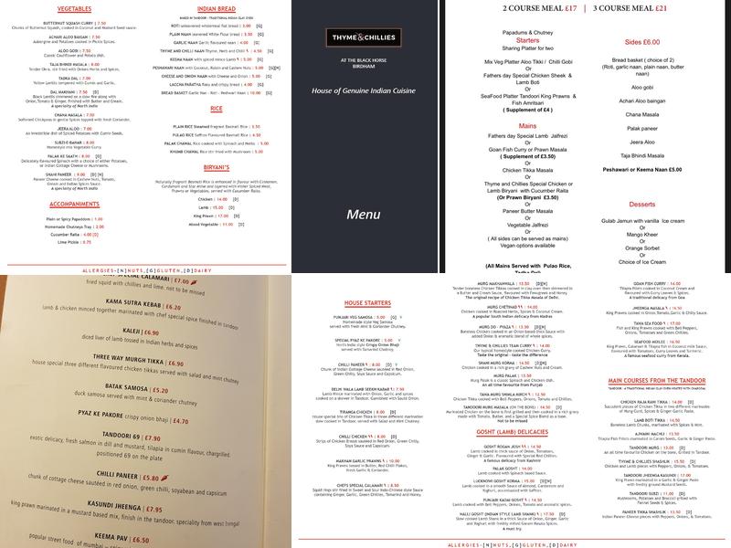 Thyme & Chillies Birdham Menu