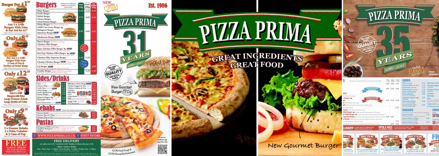 Pizza Prima Menu