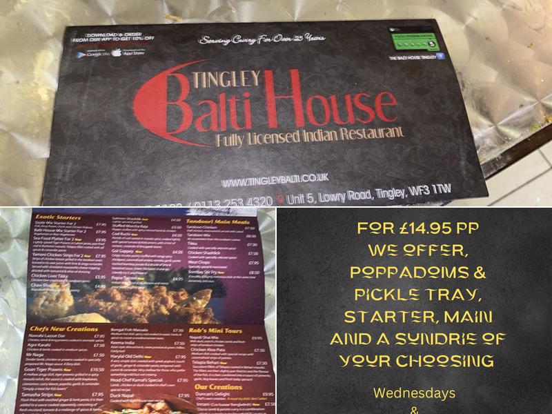 Tingley Balti House Menu