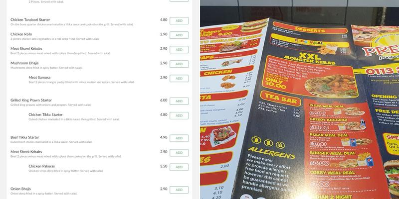 Prestos Food House Menu