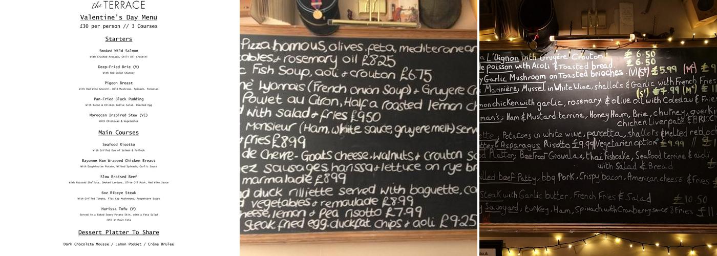 The Terrace cafe bar Menu