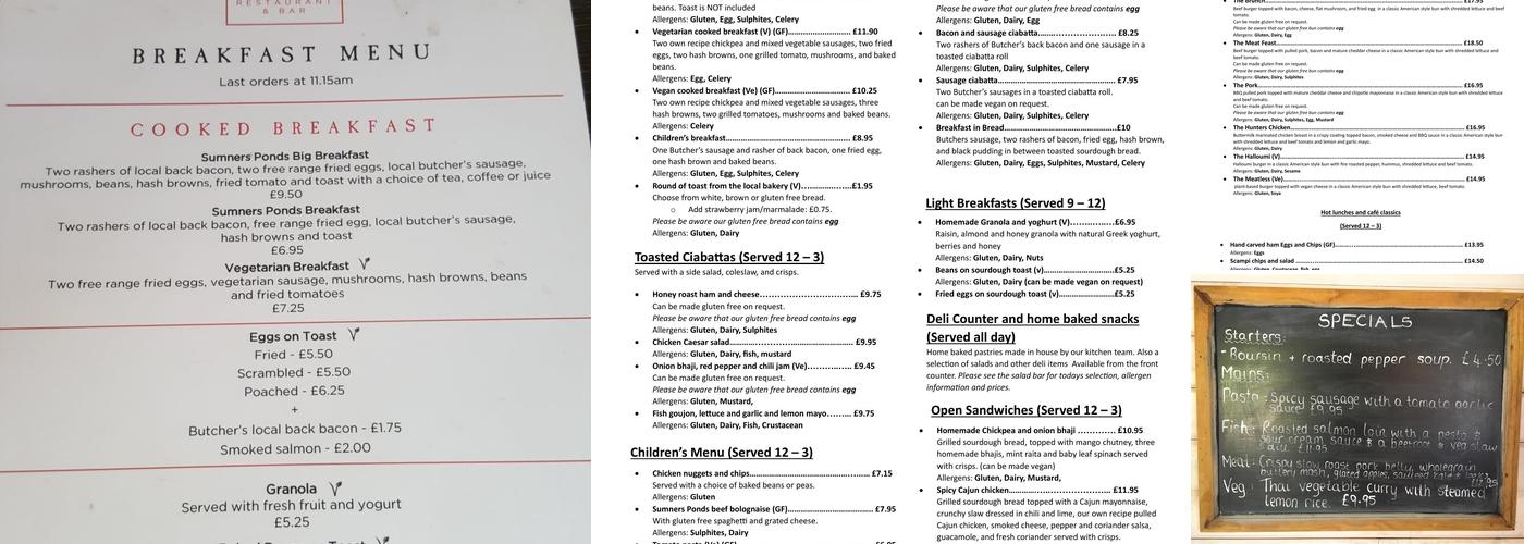 The Cafe by the Lake Menu