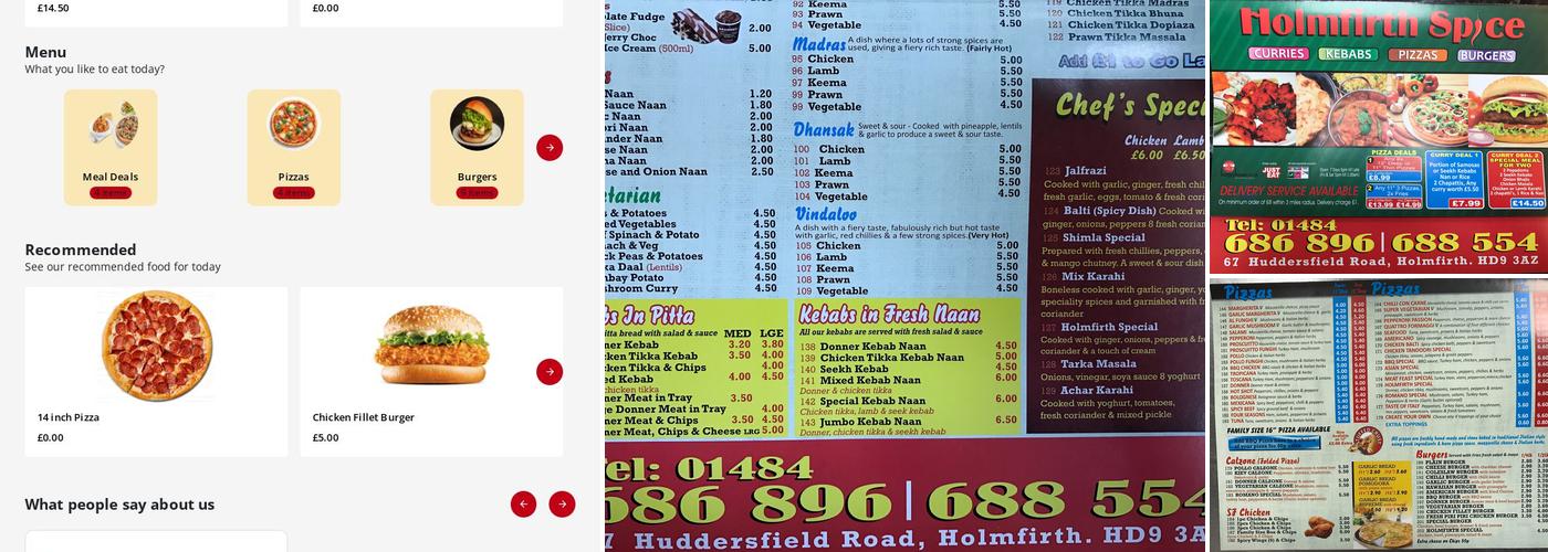 Holmfirth Spice Menu