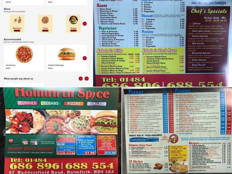 Holmfirth Spice Menu