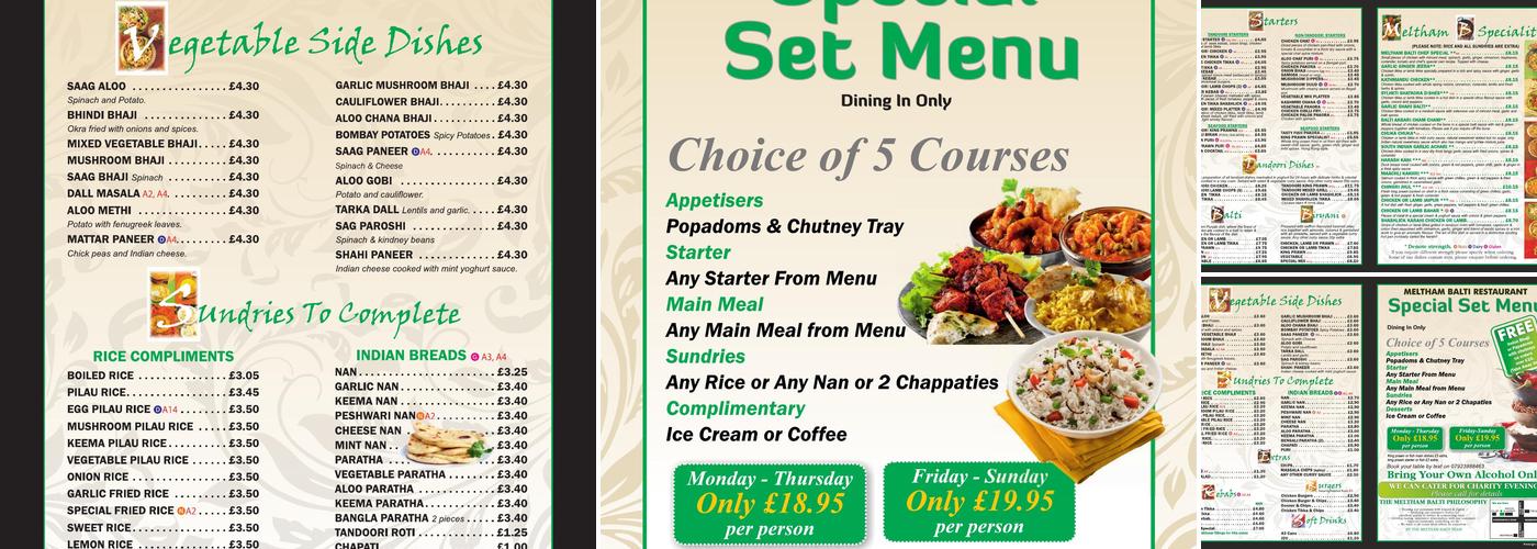 Meltham Balti Menu