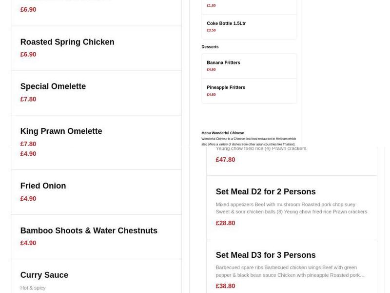 Wonderful Chinese Menu