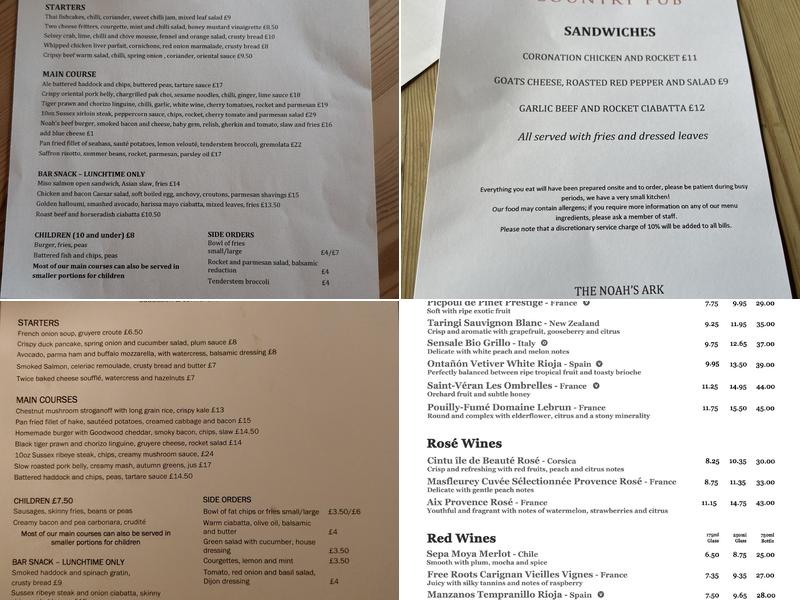 The Noahs Ark Inn Menu