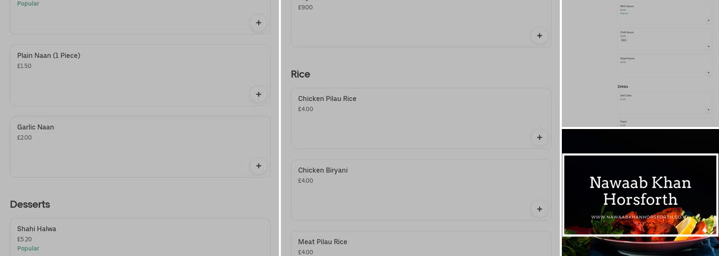 Nawaab Khan Horsforth Menu