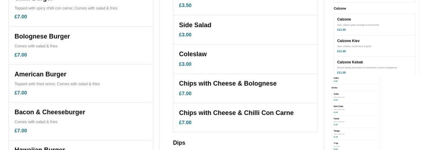 Cucina The Pizzeria Menu