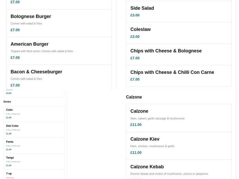 Cucina The Pizzeria Menu