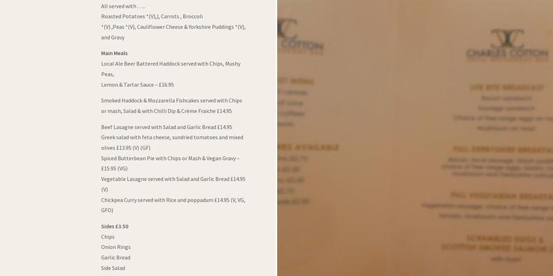 Charles Cotton Hotel Menu