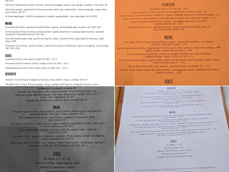 Shears Yard Menu