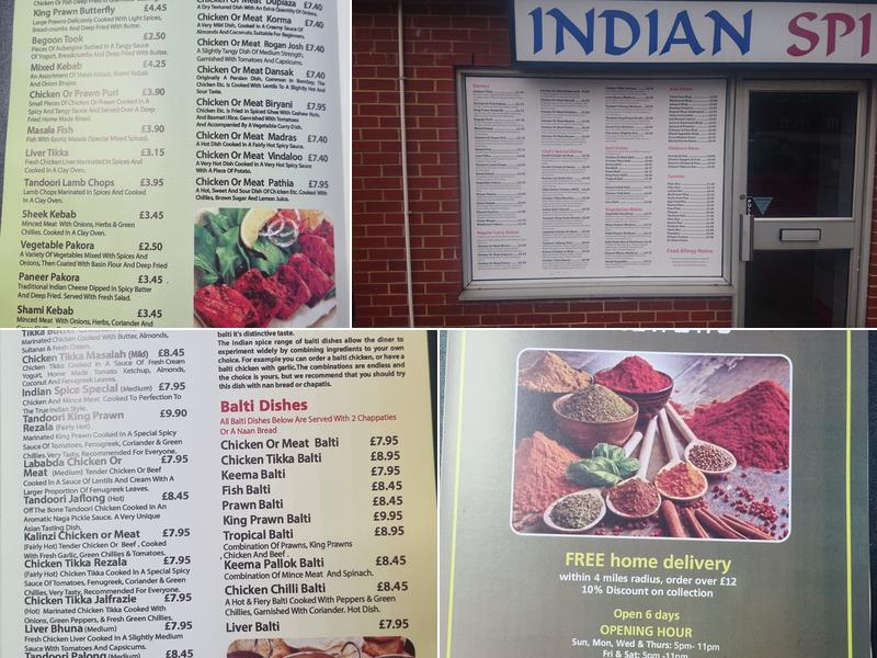 Indian Spice Menu