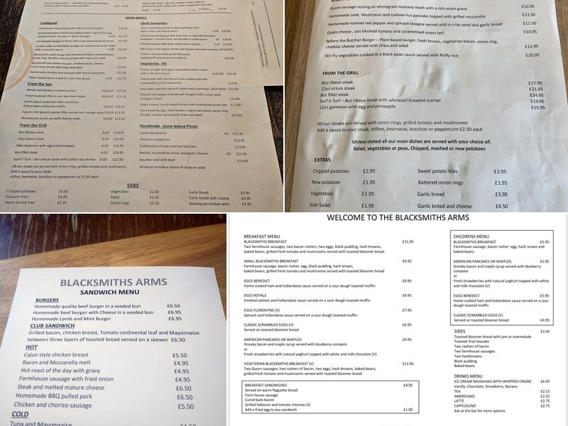 Blacksmiths Arms Menu
