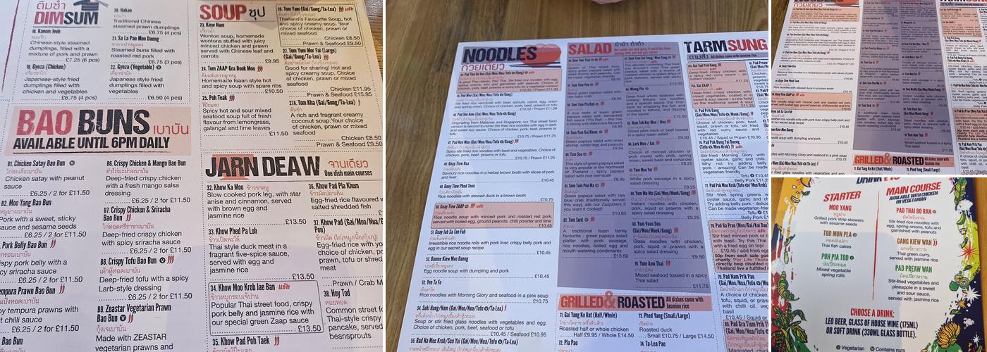 Zaap Thai Street Food Headingley Menu