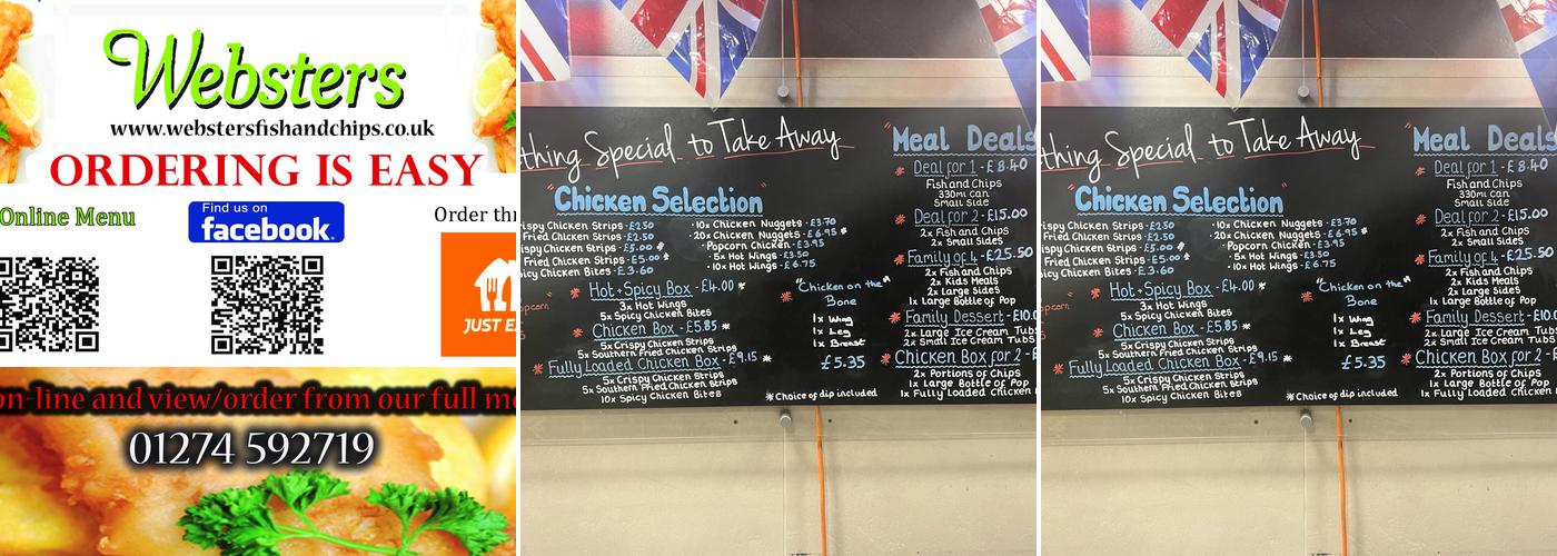 Websters fish and chips Menu