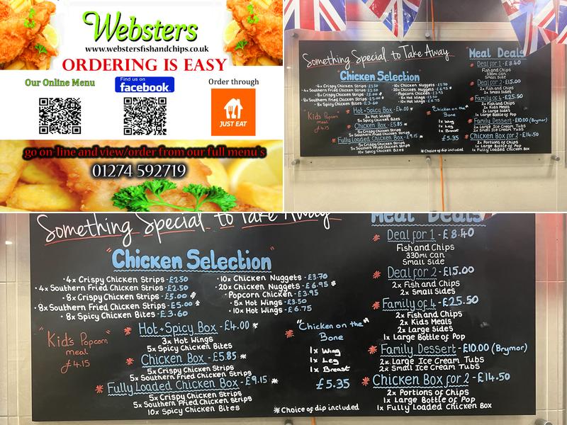 Websters fish and chips Menu