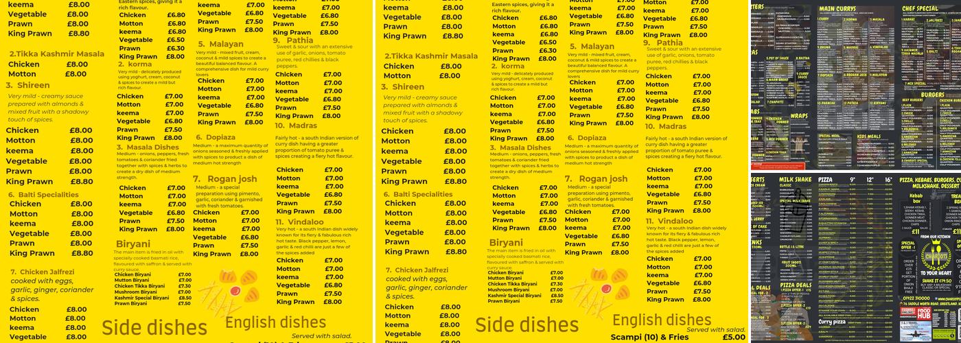 Chariots Pizza And Balti House Menu