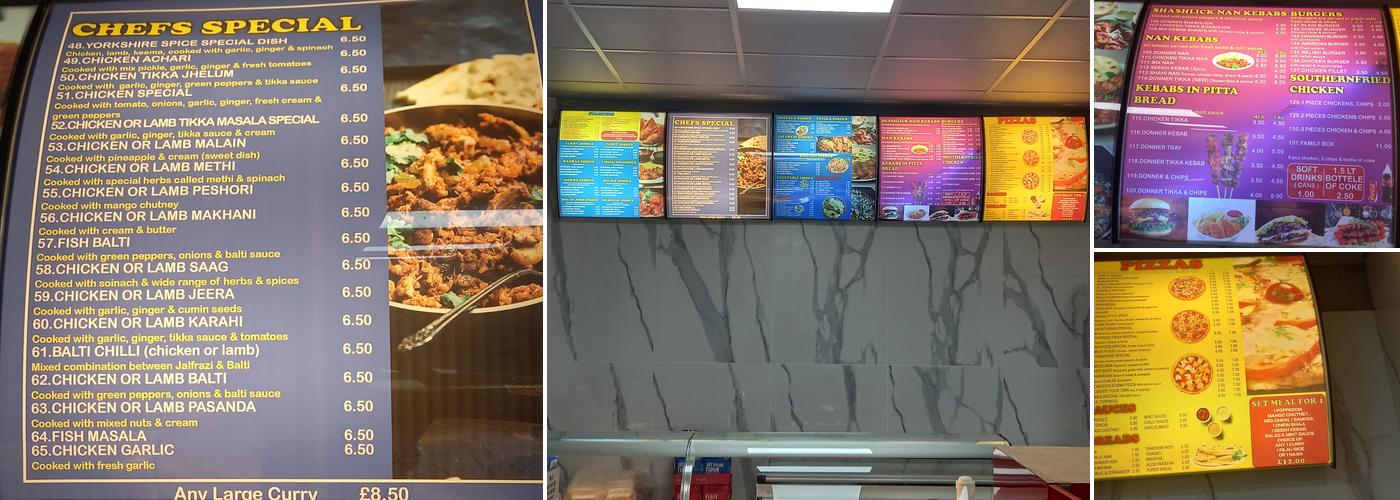 Yorkshire Spice Menu