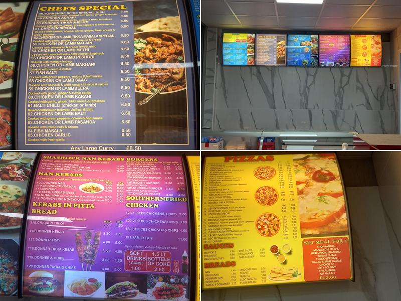 Yorkshire Spice Menu