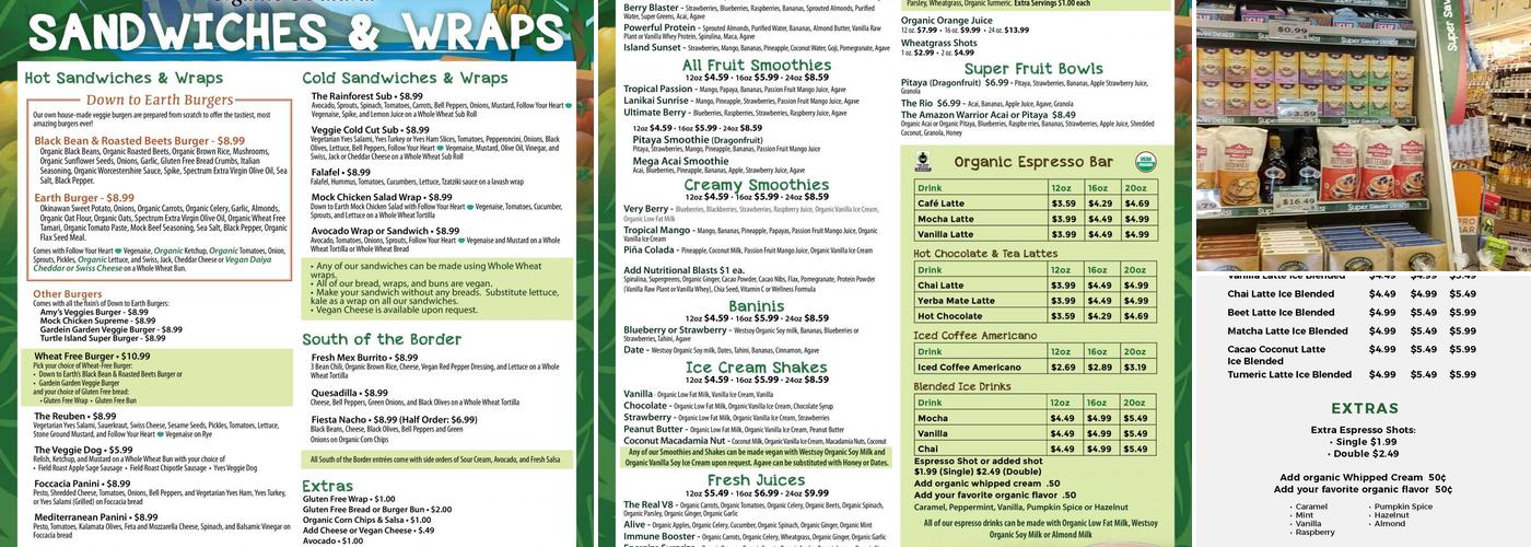 Down to Earth Organic & Natural - Kahului Menu