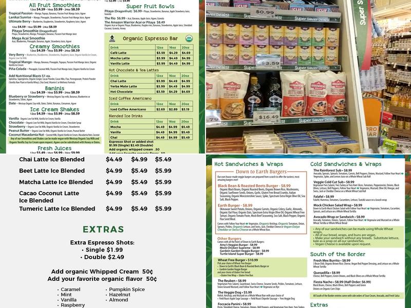 Down to Earth Organic & Natural - Kahului Menu