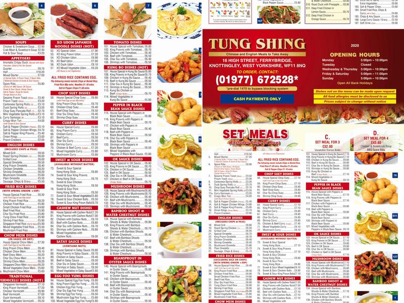 Tung Shing Chinese Take Away Menu